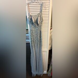 Jovani Silver Sequin Embellished Evening Gown